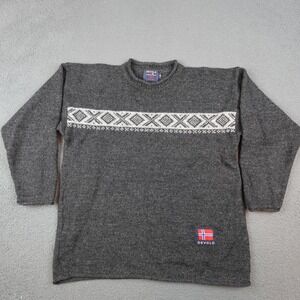 Devold Sweater Mens Medium Gray Pure Wool Fair Isle Norwegian Ski Pullover